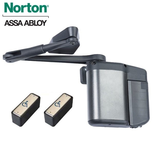 Kit Includes ADAEZ Pro Door Operator (Push Side, Regular Arm), Two Narrow Style Push Buttons, Alumin